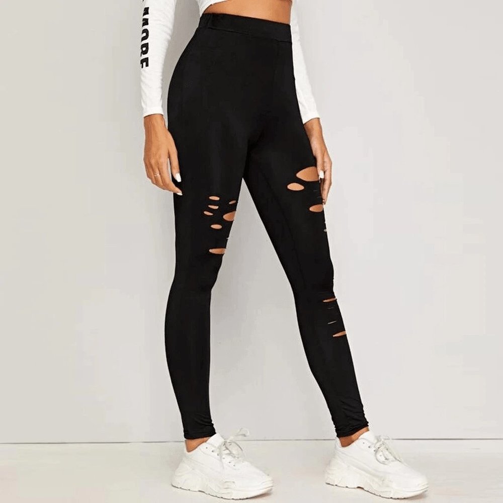 New Black "Ripped" Leggings. - Picture 5 of 6